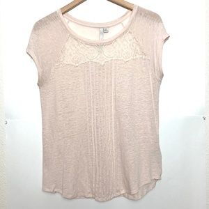 Lauren Conrad Pleat Font Lace Yoke Linen T Shirt